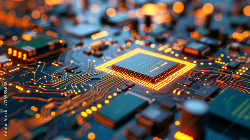 Poster technology circuit board: close-up view of a technology circuit board, emphasizing the intricate det