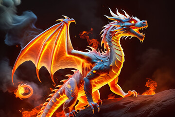 A realistic image of a fiery dragon, Generative Ai
