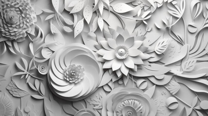 White floral texture background in paper cut technique