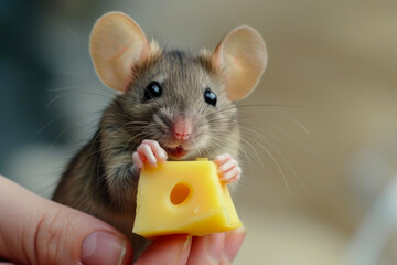 Rodent's Joy: A Little Mouse with a Cheese Treat