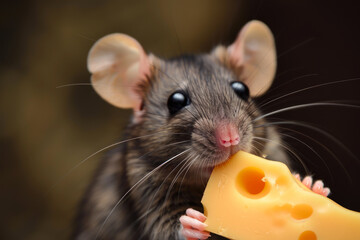 Fromage Feast: Mouse Enjoying a Cheese Bite