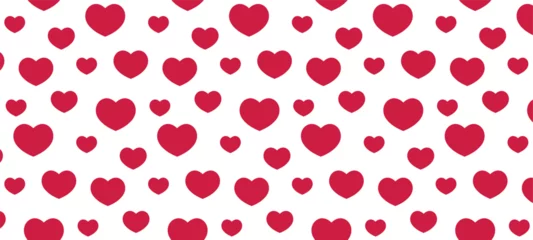 Fotobehang st valentines day vector seamless border with red hearts on white background. bright romantic heart shape repetitive background. love wallpaper © Karina