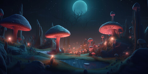 Obraz na płótnie Canvas Impressive Mushroom Landscape on a Distant Planet
