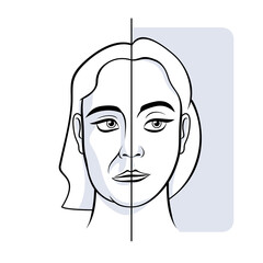 Woman face sagging jowls before after illustration
