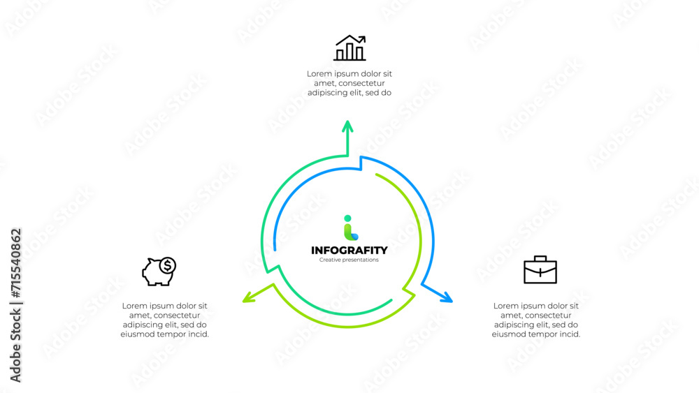 Poster Outline abstract diagram divided into 3 elements. Design concept of three steps or parts of business cycle. Infographic design template