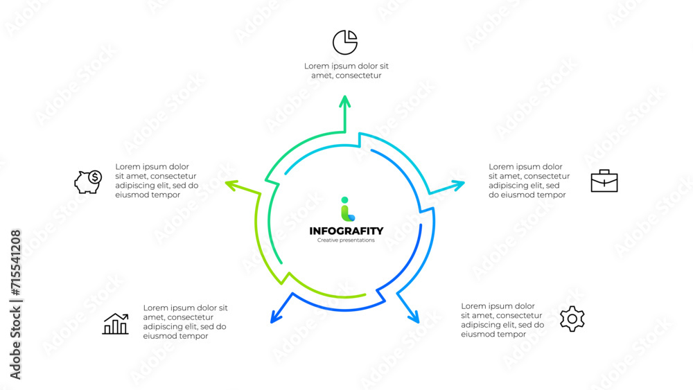 Aufkleber Outline abstract diagram divided into 5 elements. Design concept of five steps or parts of business cycle. Infographic design template