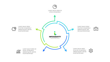 Outline abstract diagram divided into 5 elements. Design concept of five steps or parts of business cycle. Infographic design template