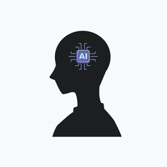 head silhouette with AI chip connecting to people icon vector
