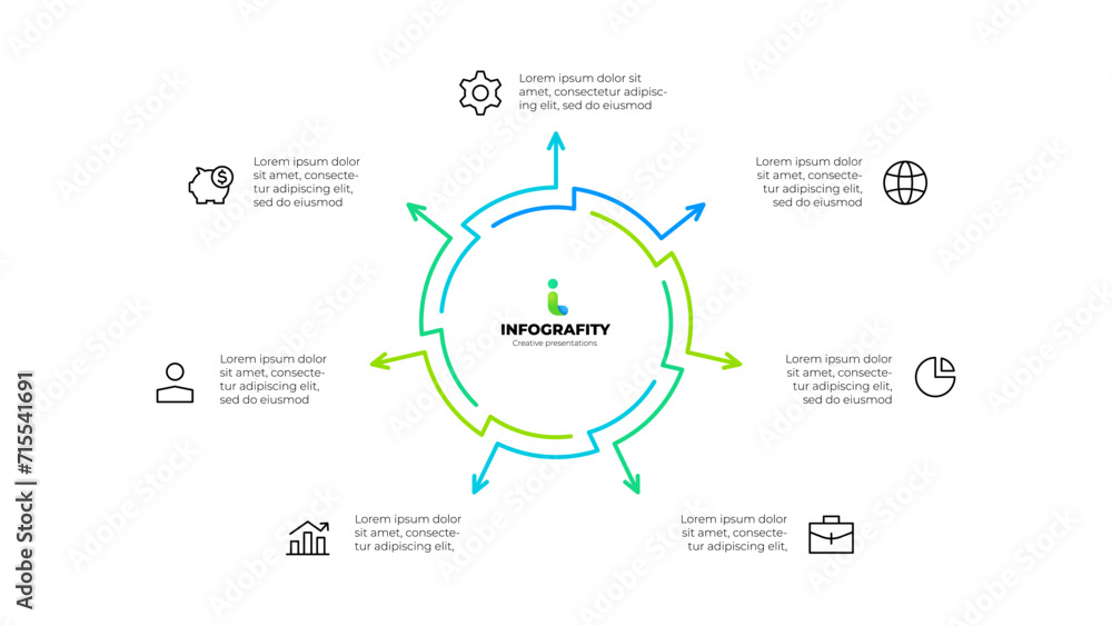 Poster outline abstract diagram divided into 7 elements. design concept of seven steps or parts of business