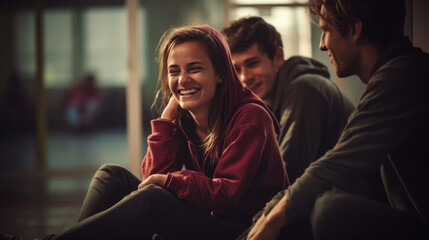 A group of happy teenagers enjoying a moment of laughter, highlighting the carefree spirit of youth and friendship.