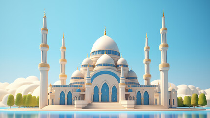 Fototapeta na wymiar cute 3d ramadan mosque illustration