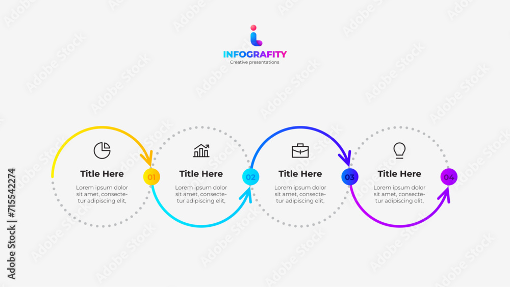 Aufkleber Four circles for infographic timeline wit zigzag line. Presentation template with 4 steps, options or processes
