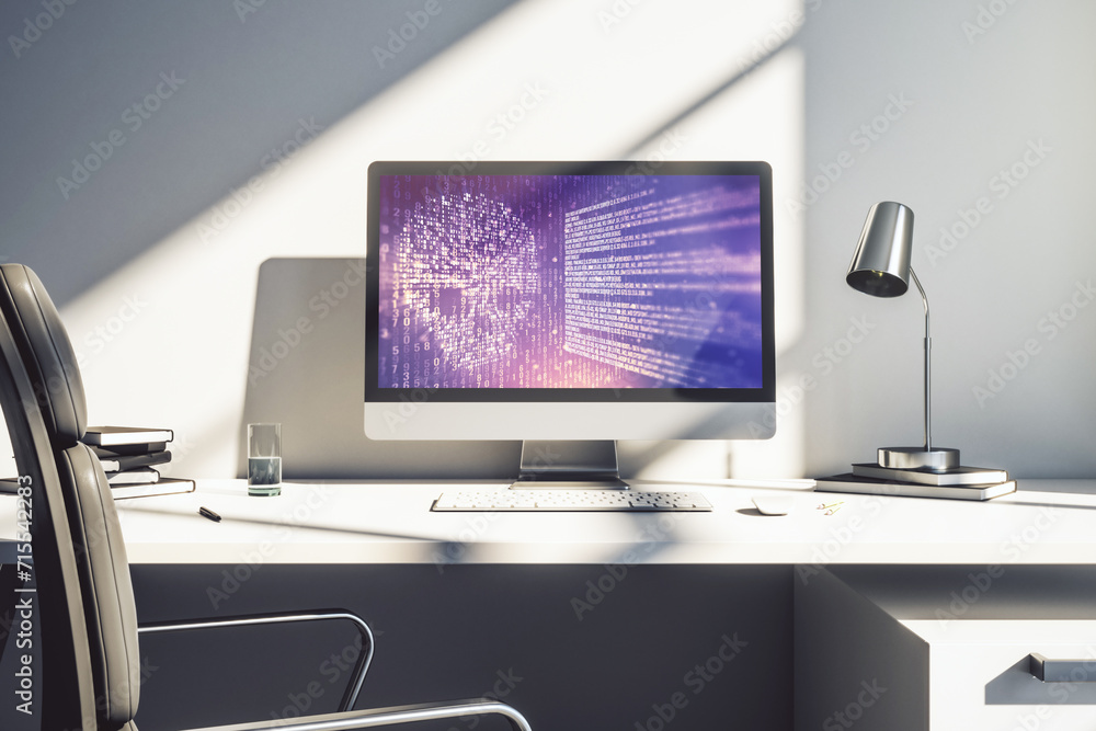 Fototapete creative concept of code skull illustration on modern laptop screen. hacking and phishing concept. 3