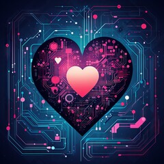 A tech-inspired Valentine's card, blending digital elements and vibrant colors for a modern and dynamic expression of love