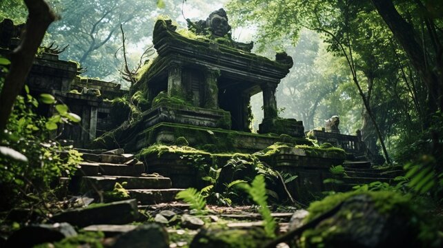 Beautiful Buddhist jungle old temple scenery image