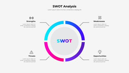 SWOT analysis circle diagram. Infographic template presentation