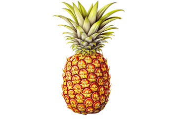 Tasty whole pineapple with leaves isolated on a Transparent background. Generative AI