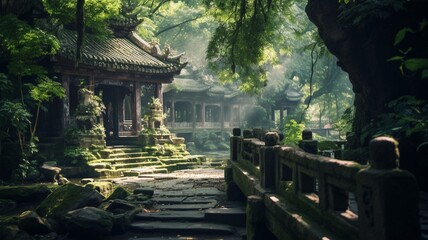 Fototapeta na wymiar Beautiful Buddhist jungle old temple scenery pictures