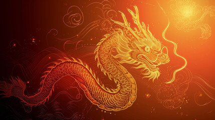 Fototapeta premium Chinese dragon on a red background.