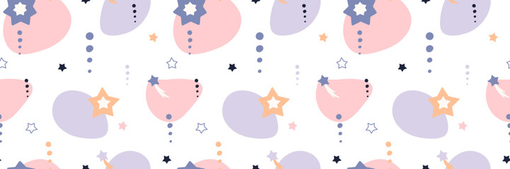 Bohemian baby pattern. Seamless baby pattern in boho style. Bohemian pattern for kids with organic shapes and stars on white background.