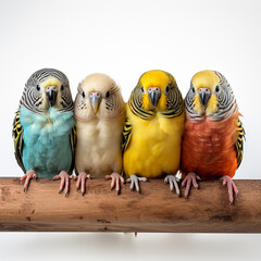 Colorful Budgies isolated on white background
