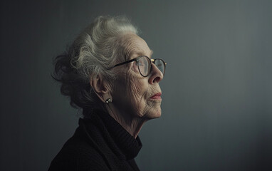 Elderly Lady With Glasses Gazing Into the Distance