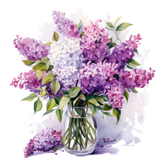 painting of Lilac flowers in the bouquet has Lilac flowers on the sides of the arrangement.
