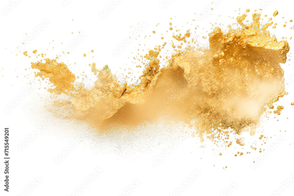Poster golden ink blot splashing a drop of ink, diffuse spots. isolated on a transparent background. genera