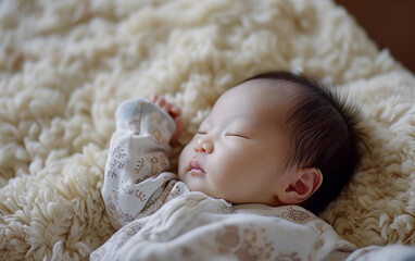 Baby Peacefully Lying on a Soft, White Blanket