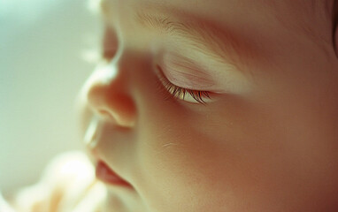 Close-Up of Babys Eyes and Nose, Innocence and Curiosity Captured in Detail