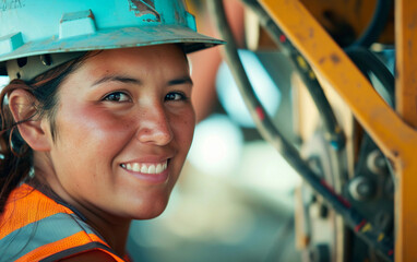 Woman Wearing Hard Hat and Safety Gear at Work Site