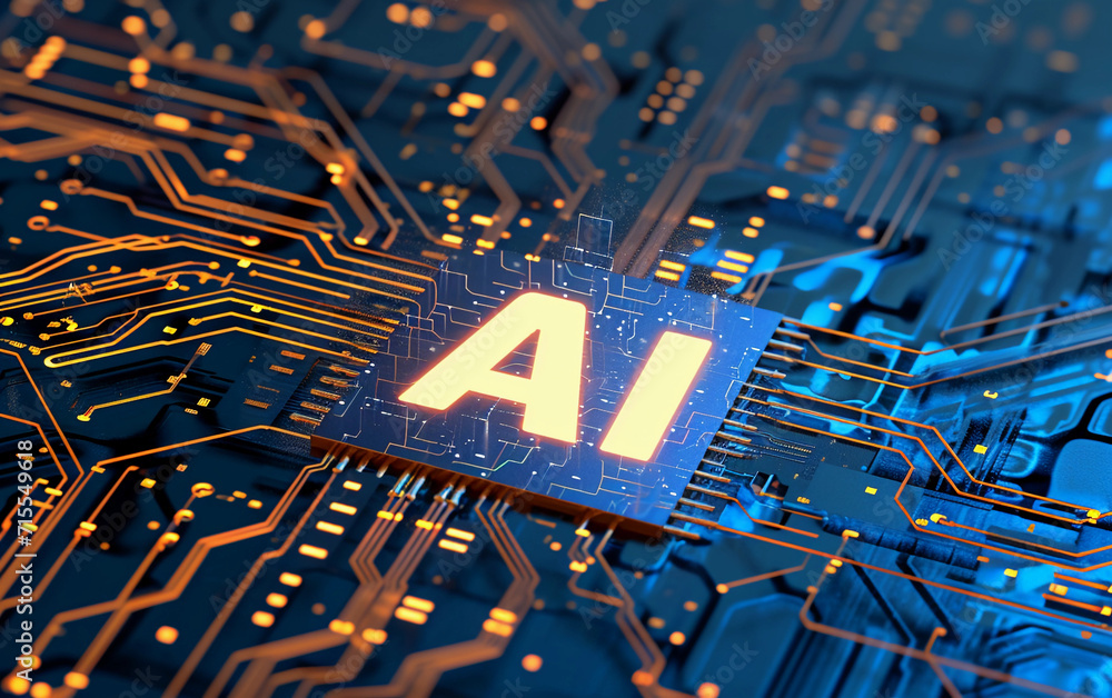 Poster computer chip with the word ai, cutting-edge technology for artificial intelligence