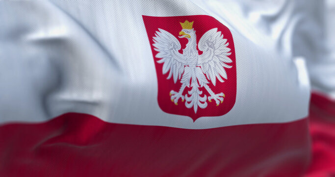 Close-up of Poland national flag waving in the wind