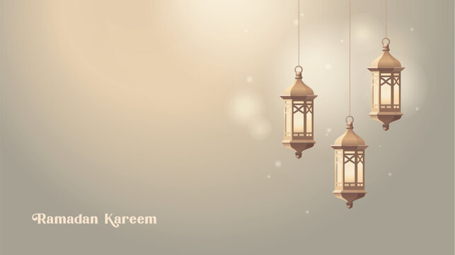 Hanging golden Moroccan lanterns. Arab lights with candles glowing at night. Vintage fanous. Blurred background, bokeh lights. Ramadan kareem, eid mubarak. Eastern holiday theme. Vector illustration