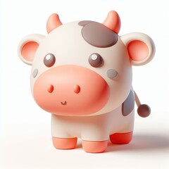 Cute Cartoon Cow. 3D Cartoon Clay Illustration on a light background.