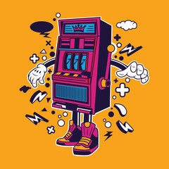 Slot Machine Cartoon Character Sticket Vector Stock Illustration