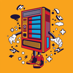 vending machine Cartoon Character Sticker Vector Stock Illustration