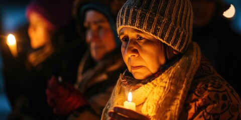 Resilient Residents Wait For Power With Candles, Flashlights, And Warm Hats. Сoncept Power Outage Survival Tips, Coping With Lack Of Electricity, Diy Lighting Solutions, Cold Weather Preparedness