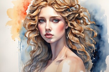 "Experience the beauty and tragedy of Helen of Troy through a stunning watercolor portrait, capturing her ethereal features and the turmoil of her fate."