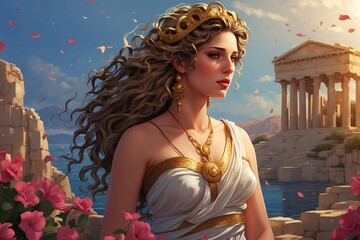 "Step into the world of ancient Greece with a digital illustration of Helen of Troy, showcasing her legendary beauty and the chaos she caused."
