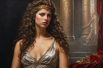 "Witness the power and allure of Helen of Troy in a realistic oil painting, depicting her as the ultimate symbol of desire and destruction."