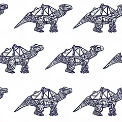 Cute origami dinosaur cartoon repeat pattern monochrome 