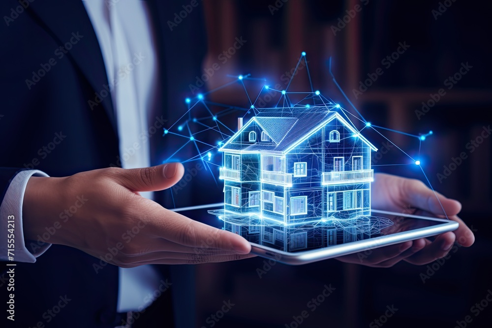 Poster smart home setup control from your phone or tablet. a modern living space equipped with smart home d