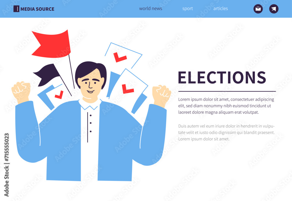 Poster elections and voting - colorful flat design style banner with linear elements. composition with sati