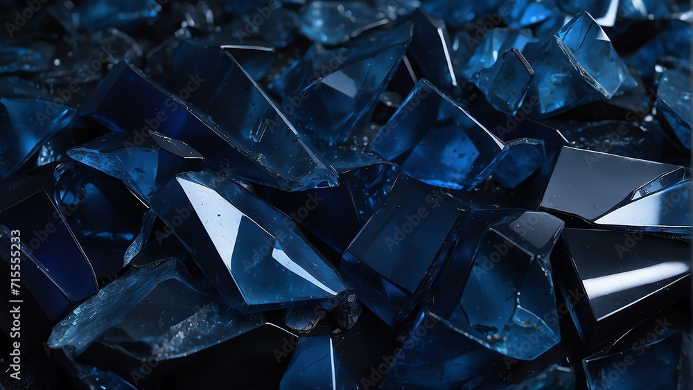 Poster dark blue broken glass background material texture abstract from generative ai