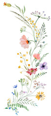 Arrangement made of watercolor wildflowers and leaves, wedding and greeting illustration - obrazy, fototapety, plakaty