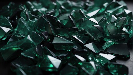 Dark green broken glass background material texture abstract from Generative AI