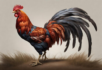 A majestic Rhode Island Red rooster with vibrant, ultra-defined feathers.