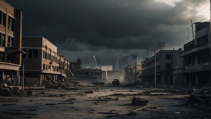 A destroyed apocalyptic city post apocalypse after a world war, noir from Generative AI - obrazy, fototapety, plakaty