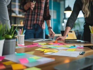 Fototapeta premium Professionals Brainstorm Ideas Together, Employing Schedules, Sticky Notes, And Innovation